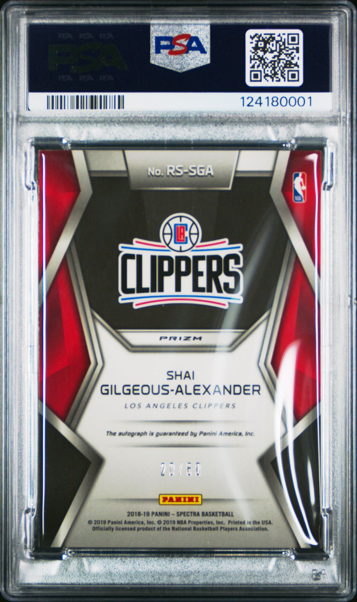 Shai Gilgeous-Alexander /60 - PSA 8 - Spectra Rising Star Signatures Neon Blue - Image 2